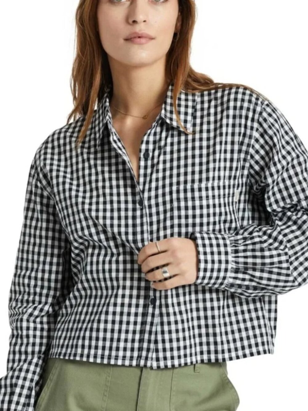 Retreat Gingham Crop Button-Up Shirt